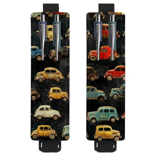 VAPOKF 2 Stück Verstellbarer Gummiband-Stifthalter für Notizbuch, PU-Leder-Stifthalter, Stifteetui für Hardcover Journals, Bücher, Planer, Ordner, Tablets - Retro Old Cars VAPOKF 2 Stück Verstellbarer Gummiband-Stifthalter für Notizbuch, PU-Leder-Stifthalter, Stifteetui für Hardcover Journals, Bücher, Planer, Ordner, Tablets - Retro Old Cars von VAPOKF