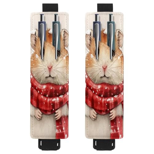 VAPOKF 2 Stück Verstellbarer Gummiband-Stifthalter für Notizbuch, PU-Leder-Stifthalter, Stifteetui für Hardcover Journals, Bücher, Planer, Ordner, Tablets - Rot karierter Schal Hamster von VAPOKF