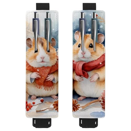 VAPOKF 2 Stück Verstellbarer Gummiband-Stifthalter für Notizbuch, PU-Leder-Stifthalter, Stifteetui für Hardcover-Journals, Bücher, Planer, Ordner, Tablets - Roter Schal Hamster von VAPOKF
