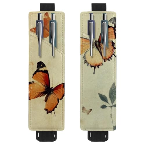 VAPOKF 2 Stück Verstellbarer Gummiband-Stifthalter für Notizbuch, PU-Leder-Stifthalter, Stifteetui für Hardcover Journals, Bücher, Planer, Ordner, Tablets - Schmetterlinge von VAPOKF