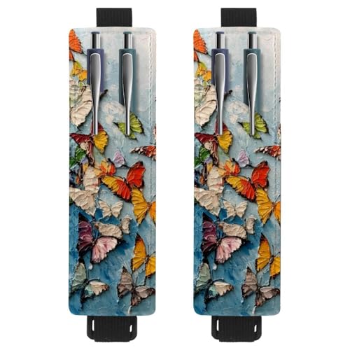 VAPOKF 2 Stück Verstellbarer Gummiband-Stifthalter für Notizbuch, PU-Leder-Stifthalter, Stifteetui für Hardcover-Journals, Bücher, Planer, Ordner, Tablets - Schmetterlings-Ölgemälde VAPOKF 2 Stück Verstellbarer Gummiband-Stifthalter für Notizbuch, PU-Leder-Stifthalter, Stifteetui für Hardcover-Journals, Bücher, Planer, Ordner, Tablets - Schmetterlings-Ölgemälde von VAPOKF