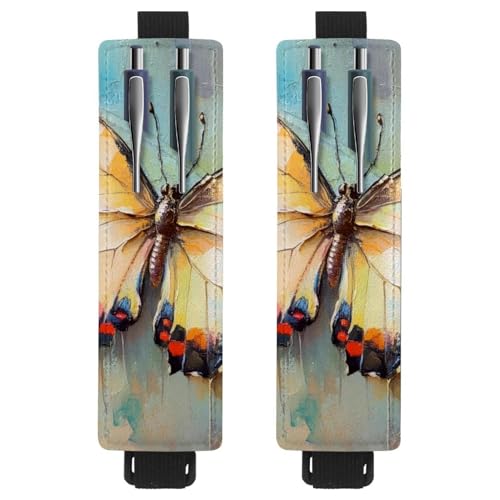 VAPOKF 2 Stück Verstellbarer Gummiband-Stifthalter für Notizbuch, PU-Leder-Stifthalter, Stifteetui für Hardcover-Journals, Bücher, Planer, Ordner, Tablets - Schmetterlings-Ölgemälde von VAPOKF