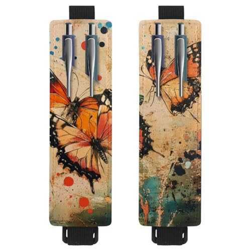 VAPOKF 2 Stück Verstellbarer Gummiband-Stifthalter für Notizbuch, PU-Leder-Stifthalter, Stifteetui für Hardcover-Journals, Bücher, Planer, Ordner, Tablets – Schmetterlingspunkte auf Grunge von VAPOKF