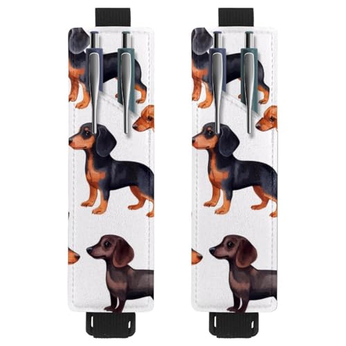 VAPOKF 2 Stück Verstellbarer Gummiband-Stifthalter für Notizbuch, PU-Leder-Stifthalter, Stifteetui für Hardcover-Journals, Bücher, Planer, Ordner, Tablets - Schwarzer Wiener Dackel Hunde von VAPOKF