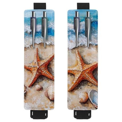 VAPOKF 2 Stück Verstellbarer Gummiband-Stifthalter für Notizbuch, PU-Leder-Stifthalter, Stifteetui für Hardcover Journals, Bücher, Planer, Ordner, Tablets - Seestern am Strand Ölgemälde VAPOKF 2 Stück Verstellbarer Gummiband-Stifthalter für Notizbuch, PU-Leder-Stifthalter, Stifteetui für Hardcover Journals, Bücher, Planer, Ordner, Tablets - Seestern am Strand Ölgemälde von VAPOKF