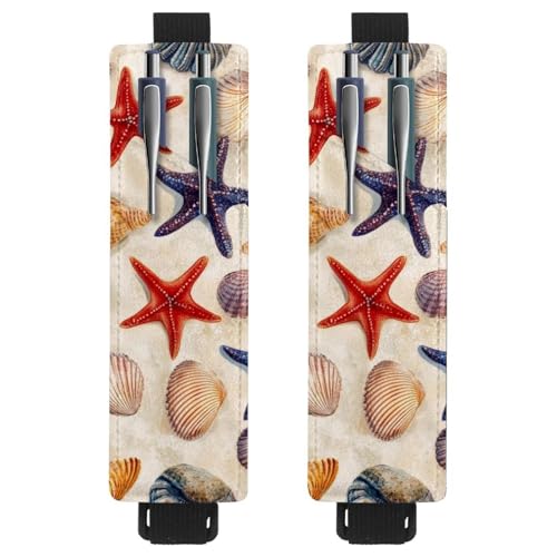 VAPOKF 2 Stück Verstellbarer Gummiband-Stifthalter für Notizbuch, PU-Leder-Stifthalter, Stifteetui für Hardcover-Journals, Bücher, Planer, Ordner, Tablets - Seestern und Muscheln Conch von VAPOKF