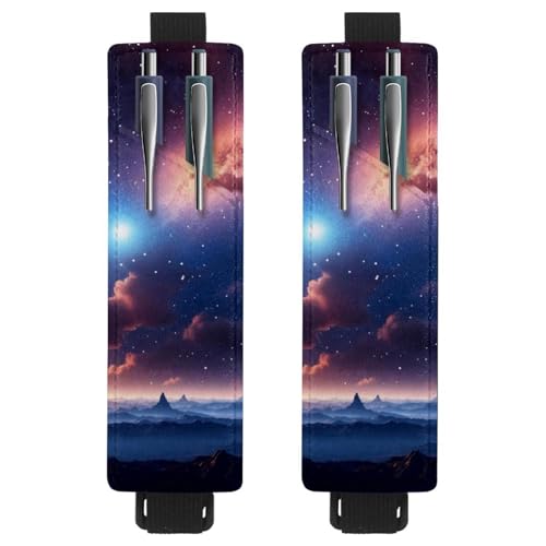VAPOKF 2 Stück Verstellbarer Gummiband-Stifthalter für Notizbuch, PU-Leder-Stifthalter, Stifteetui für Hardcover-Journals, Bücher, Planer, Ordner, Tablets – Sternengalaxie Nebel Himmel von VAPOKF