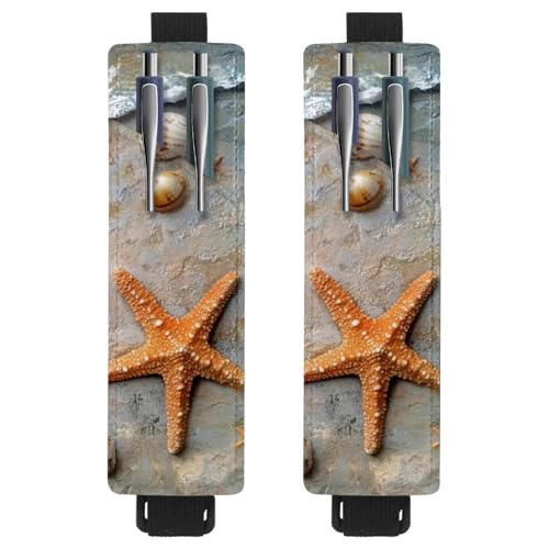 VAPOKF 2 Stück Verstellbarer Gummiband-Stifthalter für Notizbuch, PU-Leder-Stifthalter, Stifteetui für Hardcover-Journals, Bücher, Planer, Ordner, Tablets – Strand Seestern Muscheln von VAPOKF