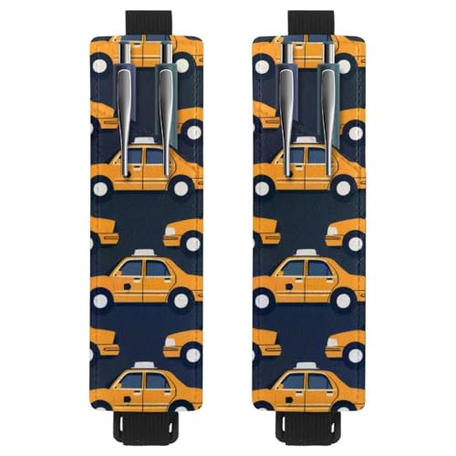 VAPOKF 2 Stück Verstellbarer Gummiband-Stifthalter für Notizbuch, PU-Leder-Stifthalter, Stifteetui für Hardcover-Journals, Bücher, Planer, Ordner, Tablets - Taxi-Autos von VAPOKF