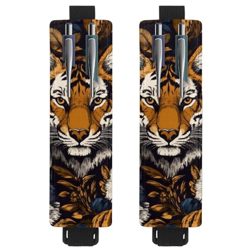 VAPOKF 2 Stück Verstellbarer Gummiband-Stifthalter für Notizbuch, PU-Leder-Stifthalter, Stifteetui für Hardcover-Journals, Bücher, Planer, Ordner, Tablets - Tiger Fox Bobcat von VAPOKF