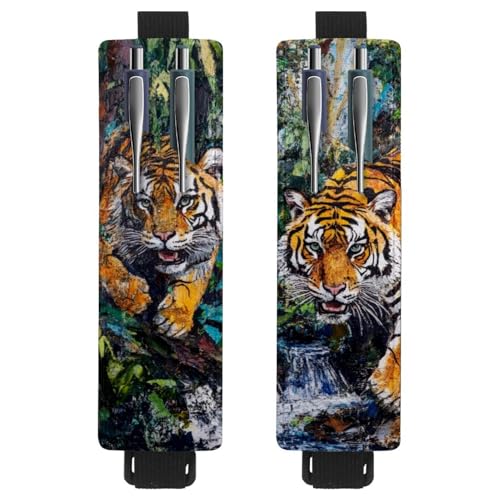 VAPOKF 2 Stück Verstellbarer Gummiband-Stifthalter für Notizbuch, PU-Leder-Stifthalter, Stifteetui für Hardcover-Journals, Bücher, Planer, Ordner, Tablets - Tiger-Ölgemälde VAPOKF 2 Stück Verstellbarer Gummiband-Stifthalter für Notizbuch, PU-Leder-Stifthalter, Stifteetui für Hardcover-Journals, Bücher, Planer, Ordner, Tablets - Tiger-Ölgemälde von VAPOKF