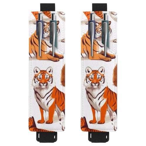 VAPOKF 2 Stück Verstellbarer Gummiband-Stifthalter für Notizbuch, PU-Leder-Stifthalter, Stifteetui für Hardcover Journals, Bücher, Planer, Ordner, Tablets - Tiger und Fuchs von VAPOKF