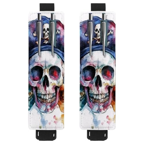 VAPOKF 2 Stück Verstellbarer Gummiband-Stifthalter für Notizbuch, PU-Leder-Stifthalter, Stifteetui für Hardcover-Journals, Bücher, Planer, Ordner, Tablets – Totenköpfe in Piratenhut VAPOKF 2 Stück Verstellbarer Gummiband-Stifthalter für Notizbuch, PU-Leder-Stifthalter, Stifteetui für Hardcover-Journals, Bücher, Planer, Ordner, Tablets – Totenköpfe in Piratenhut von VAPOKF