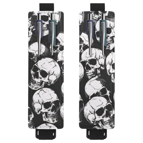 VAPOKF 2 Stück Verstellbarer Gummiband-Stifthalter für Notizbuch, PU-Leder-Stifthalter, Stifteetui für Hardcover Journals, Bücher, Planer, Ordner, Tablets - Totenköpfe VAPOKF 2 Stück Verstellbarer Gummiband-Stifthalter für Notizbuch, PU-Leder-Stifthalter, Stifteetui für Hardcover Journals, Bücher, Planer, Ordner, Tablets - Totenköpfe von VAPOKF