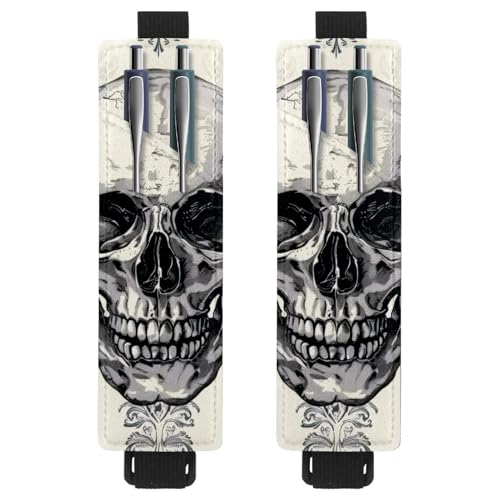 VAPOKF 2 Stück Verstellbarer Gummiband-Stifthalter für Notizbuch, PU-Leder-Stifthalter, Stifteetui für Hardcover-Journals, Bücher, Planer, Ordner, Tablets - Totenkopf von VAPOKF