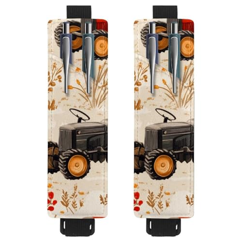 VAPOKF 2 Stück Verstellbarer Gummiband-Stifthalter für Notizbuch, PU-Leder-Stifthalter, Stifteetui für Hardcover-Journals, Bücher, Planer, Ordner, Tablets - Traktoren auf Bauernhaus von VAPOKF