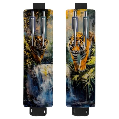 VAPOKF 2 Stück Verstellbarer Gummiband-Stifthalter für Notizbuch, PU-Leder-Stifthalter, Stifteetui für Hardcover Journals, Bücher, Planer, Ordner, Tablets - Wasserfall Tigers Bush VAPOKF 2 Stück Verstellbarer Gummiband-Stifthalter für Notizbuch, PU-Leder-Stifthalter, Stifteetui für Hardcover Journals, Bücher, Planer, Ordner, Tablets - Wasserfall Tigers Bush von VAPOKF