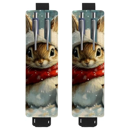 VAPOKF 2 Stück Verstellbarer Gummiband-Stifthalter für Notizbuch, PU-Leder-Stifthalter, Stifteetui für Hardcover-Journals, Bücher, Planer, Ordner, Tablets - Weihnachten Hase und Vogel von VAPOKF