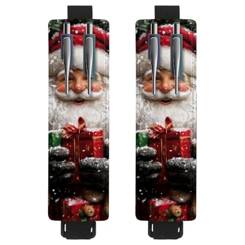VAPOKF 2 Stück Verstellbarer Gummiband-Stifthalter für Notizbuch, PU-Leder-Stifthalter, Stifteetui für Hardcover Journals, Bücher, Planer, Ordner, Tablets - Weihnachtsmann und Tiere von VAPOKF