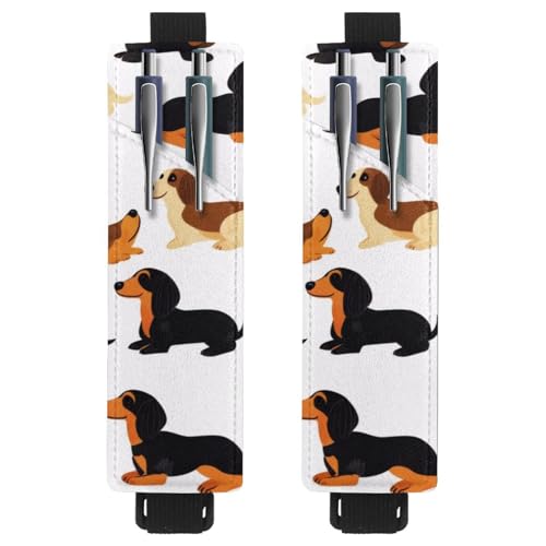 VAPOKF 2 Stück Verstellbarer Gummiband-Stifthalter für Notizbuch, PU-Leder-Stifthalter, Stifteetui für Hardcover Journals, Bücher, Planer, Ordner, Tablets - Wiener Dackel Hunde Muster von VAPOKF