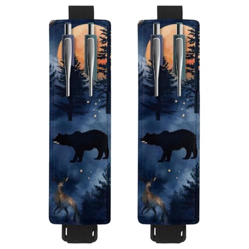 VAPOKF 2 Stück Verstellbarer Gummiband-Stifthalter für Notizbuch, PU-Leder-Stifthalter, Stifteetui für Hardcover-Journals, Bücher, Planer, Ordner, Tablets – Wildwaldtier-Silhouette von VAPOKF