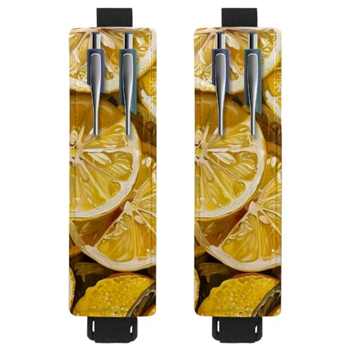 VAPOKF 2 Stück Verstellbarer Gummiband-Stifthalter für Notizbuch, PU-Leder-Stifthalter, Stifteetui für Hardcover Journals, Bücher, Planer, Ordner, Tablets - Zitronenscheiben von VAPOKF