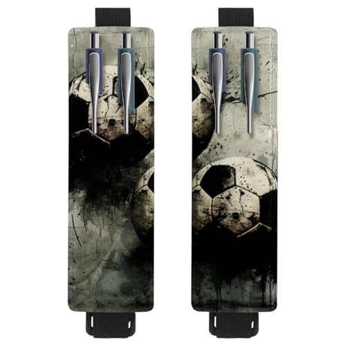 VAPOKF 2 Stück Verstellbarer Gummiband-Stifthalter für Notizbuch, PU-Leder-Stifthalter, Stifteetui für Hardcover-Journals, Bücher, Planer, Ordner, Tablets - Zwei schmutzige Grunge-Fußbälle von VAPOKF