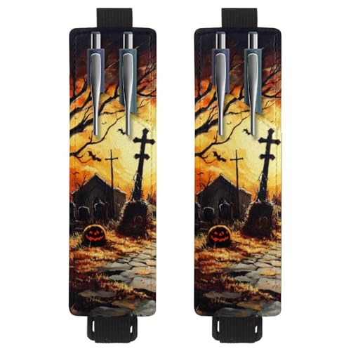 VAPOKF 2 Stück Verstellbarer Gummiband-Stifthalter für Notizbuch, PU-Leder-Stifthalter, Stifteetui für Hardcover-Tagebücher, Bücher, Planer, Ordner, Tablets - Halloween VAPOKF 2 Stück Verstellbarer Gummiband-Stifthalter für Notizbuch, PU-Leder-Stifthalter, Stifteetui für Hardcover-Tagebücher, Bücher, Planer, Ordner, Tablets - Halloween von VAPOKF