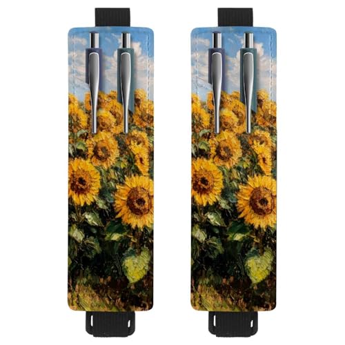 VAPOKF 2 Stück Verstellbarer Gummiband-Stifthalter für Notizbuch, PU-Leder-Stifthalter, Stifteetui für Hardcover-Tagebücher, Bücher, Planer, Ordner, Tablets - Sonnenblumen-Ölgemälde VAPOKF 2 Stück Verstellbarer Gummiband-Stifthalter für Notizbuch, PU-Leder-Stifthalter, Stifteetui für Hardcover-Tagebücher, Bücher, Planer, Ordner, Tablets - Sonnenblumen-Ölgemälde von VAPOKF