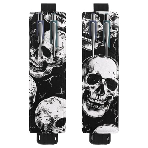 VAPOKF 2 Stück Verstellbarer Gummiband-Stifthalter für Notizbuch, PU-Leder-Stifthalter, Stifteetui für Hardcover-Tagebücher, Bücher, Planer, Ordner, Tablets - Totenkopf auf dunkel VAPOKF 2 Stück Verstellbarer Gummiband-Stifthalter für Notizbuch, PU-Leder-Stifthalter, Stifteetui für Hardcover-Tagebücher, Bücher, Planer, Ordner, Tablets - Totenkopf auf dunkel von VAPOKF