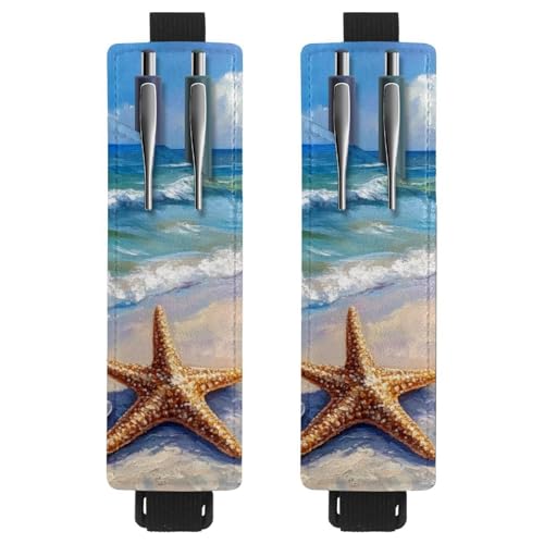 VAPOKF 2 Stück Verstellbarer Gummiband-Stifthalter für Notizbuch, PU-Leder-Stifthalter, Stifteetui für Hardcover-Zeitschriften, Bücher, Planer, Ordner, Tablets - Strand Seestern Ölgemälde VAPOKF 2 Stück Verstellbarer Gummiband-Stifthalter für Notizbuch, PU-Leder-Stifthalter, Stifteetui für Hardcover-Zeitschriften, Bücher, Planer, Ordner, Tablets - Strand Seestern Ölgemälde von VAPOKF