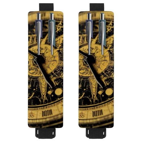 VAPOKF 2 Stück verstellbarer Gummiband-Stifthalter für Notizbuch, PU-Leder-Stifthalter, Stifteetui für Hardcover-Journals, Bücher, Planer, Ordner, Tablets – Bill Cipher Wheel Zodiac von VAPOKF