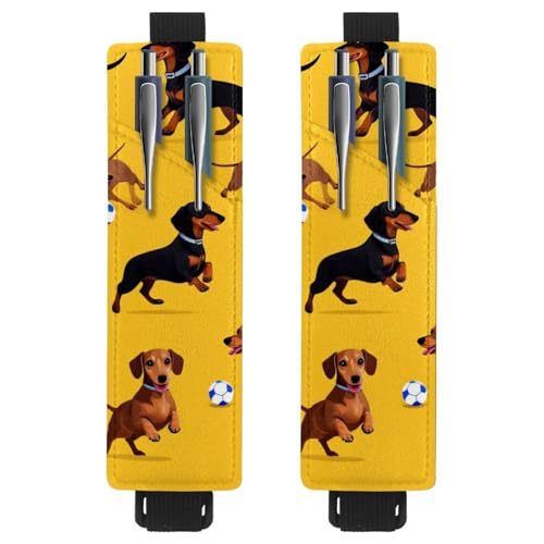 VAPOKF 2 Stück verstellbarer Gummiband-Stifthalter für Notizbuch, PU-Leder-Stifthalter, Stifteetui für Hardcover-Tagebücher, Bücher, Planer, Ordner, Tablets – Fußball-Dackel spielen VAPOKF 2 Stück verstellbarer Gummiband-Stifthalter für Notizbuch, PU-Leder-Stifthalter, Stifteetui für Hardcover-Tagebücher, Bücher, Planer, Ordner, Tablets – Fußball-Dackel spielen von VAPOKF