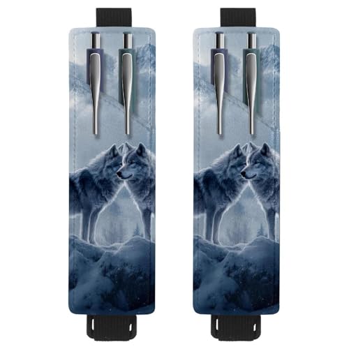 VAPOKF 2 Stück verstellbarer Gummiband-Stifthalter für Notizbuch, PU-Leder-Stifthalter, Stifteetui für Hardcover-Tagebücher, Bücher, Planer, Ordner, Tablets – Zwei Wolf auf Schneebergspitze VAPOKF 2 Stück verstellbarer Gummiband-Stifthalter für Notizbuch, PU-Leder-Stifthalter, Stifteetui für Hardcover-Tagebücher, Bücher, Planer, Ordner, Tablets – Zwei Wolf auf Schneebergspitze von VAPOKF