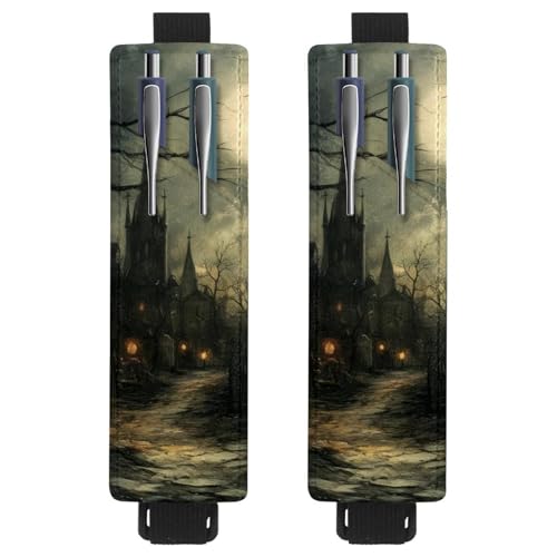VAPOKF 2 Stück verstellbarer Gummiband-Stifthalter für Notizbuch, PU-Leder-Stifthalter, Stifteetui für Hardcover-Zeitschriften, Bücher, Planer, Ordner, Tablets – Nacht Halloween Town VAPOKF 2 Stück verstellbarer Gummiband-Stifthalter für Notizbuch, PU-Leder-Stifthalter, Stifteetui für Hardcover-Zeitschriften, Bücher, Planer, Ordner, Tablets – Nacht Halloween Town von VAPOKF
