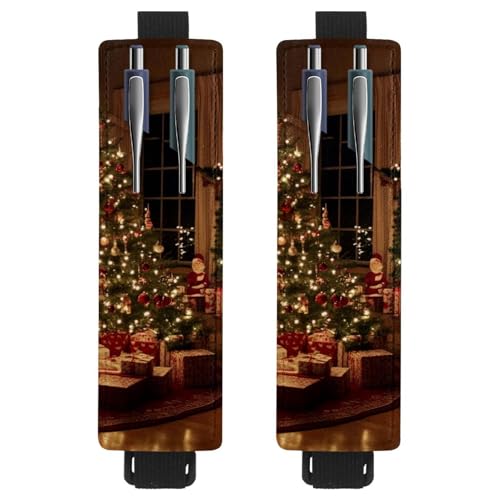 VAPOKF 2 Stück verstellbarer Gummiband-Stifthalter für Notizbuch, PU-Leder-Stifthalter, Stifteetui für Hardcover-Zeitschriften, Bücher, Planer, Ordner, Tablets – Weihnachtsbaum für den Innenbereich von VAPOKF