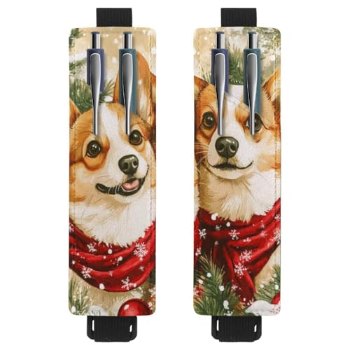 VAPOKF 2 Stück verstellbarer elastischer Stifthalter für Notizbuch, PU-Leder-Stifthalter, Stifteetui für Hardcover-Zeitschriften, Bücher, Planer, Ordner, Tablets – Aquarell-Weihnachts-Korgis von VAPOKF