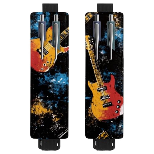 VAPOKF 2 Stück verstellbarer elastischer Stifthalter für Notizbuch, PU-Leder-Stifthalter, Stifteetui für Hardcover-Zeitschriften, Bücher, Planer, Ordner, Tablets – Farbgitarren von VAPOKF