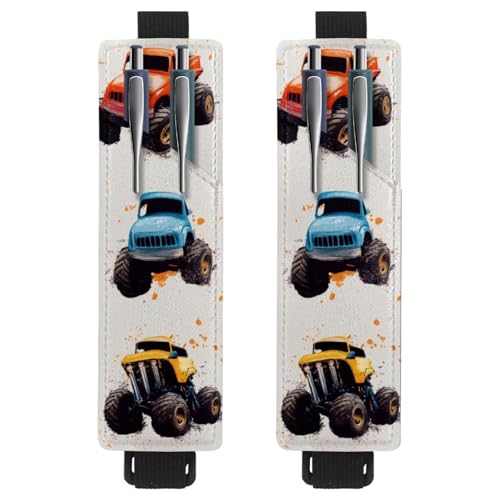 VAPOKF 2 Stück verstellbarer elastischer Stifthalter für Notizbuch, PU-Leder-Stifthalter, Stifteetui für Hardcover-Zeitschriften, Bücher, Planer, Ordner, Tablets – Grunge-Aquarell-Trucks von VAPOKF