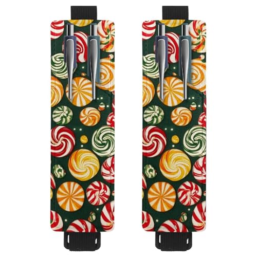VAPOKF 2 Stück verstellbarer elastischer Stifthalter für Notizbuch, PU-Leder-Stifthalter, Stifteetui für Hardcover-Zeitschriften, Bücher, Planer, Ordner, Tablets – bunte Weihnachtssüßigkeiten von VAPOKF