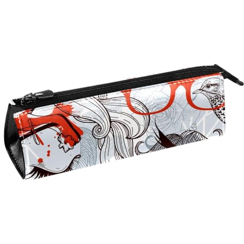 VAPOKF Abstrakte Mann und Frau Rose Blume Vogel Illustration Stift Tasche Schreibwaren Beutel Bleistift Tasche Kosmetiktasche Kompakte Reißverschlusstasche, multi, 5.5 ×6 ×20CM/2.2x2.4x7.9 in, von VAPOKF