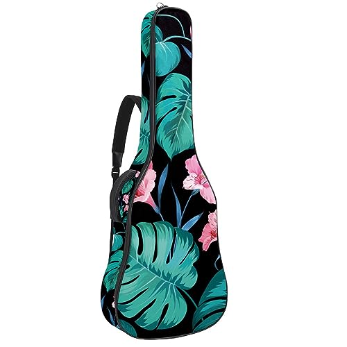 VAPOKF Akustikgitarrentasche, volle Größe, Gitarrentasche mit gepolstertem Griff, Schultergurt, Sommerliches tropisches Blumenmuster, Palmendruck, multi, Taschen-Organizer von VAPOKF