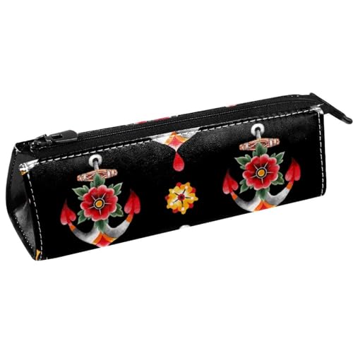 VAPOKF Anker mit Blumen Stift Tasche Schreibwaren Beutel Bleistift Tasche Kosmetiktasche Tasche Kompakte Reißverschlusstasche, multi, 5.5 ×6 ×20CM/2.2x2.4x7.9 in, Taschen-Organizer von VAPOKF