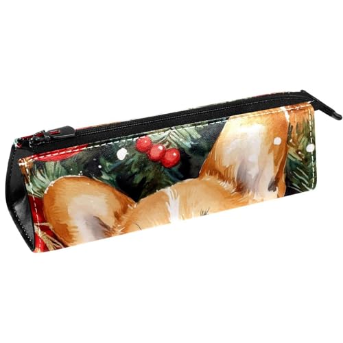 VAPOKF Aquarell-Weihnachts-Corgi-Glocken-Stifttasche, Schreibwaren-Tasche, Kosmetiktasche, kompakte Reißverschlusstasche von VAPOKF