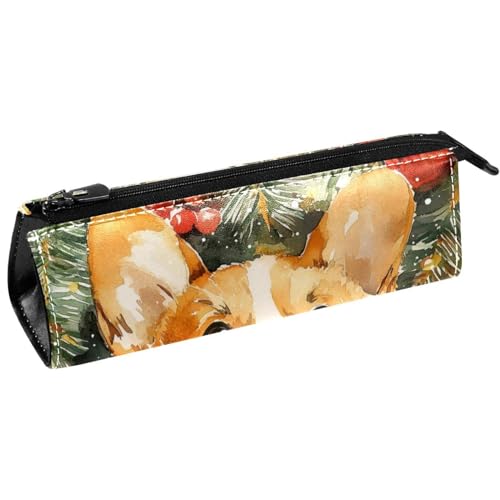 VAPOKF Aquarell-Weihnachts-Corgi-Hunde-Federtasche, Schreibwaren-Tasche, Kosmetiktasche, kompakte Reißverschlusstasche von VAPOKF