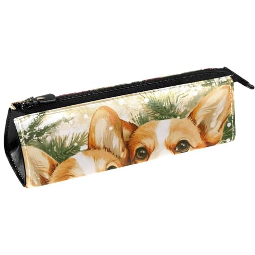 VAPOKF Aquarell-Weihnachts-Corgis-Stifttasche, Schreibwaren-Tasche, Kosmetiktasche, kompakte Reißverschlusstasche von VAPOKF