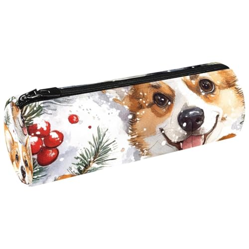VAPOKF Aquarell-Weihnachts-Schnee-Corgi-Federmäppchen, Münzbörse, Kosmetiktasche, Make-up-Tasche für Studenten, Schreibwaren, Schule, Büro, Aufbewahrung von VAPOKF