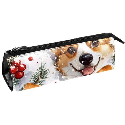 VAPOKF Aquarell-Weihnachts-Schnee-Corgi-Stifttasche, Schreibwaren-Tasche, Kosmetiktasche, kompakte Reißverschlusstasche von VAPOKF