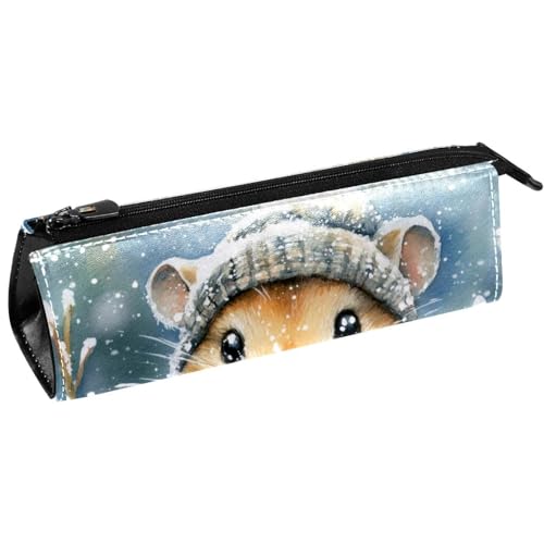 VAPOKF Aquarell-Winter-Hamster-Stifttasche, Schreibwaren-Tasche, Kosmetiktasche, kompakte Reißverschlusstasche von VAPOKF