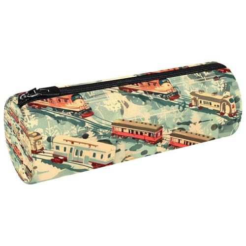 VAPOKF Aquarell-Zug auf Eisenbahn, Leinen, Stifteetui, Münzbörse, Kosmetiktasche, Make-up-Tasche für Studenten, Schreibwaren, Schule, Büro, Aufbewahrung, multi, 20x6.3cm/7.9x2.5in, Federmäppchen von VAPOKF